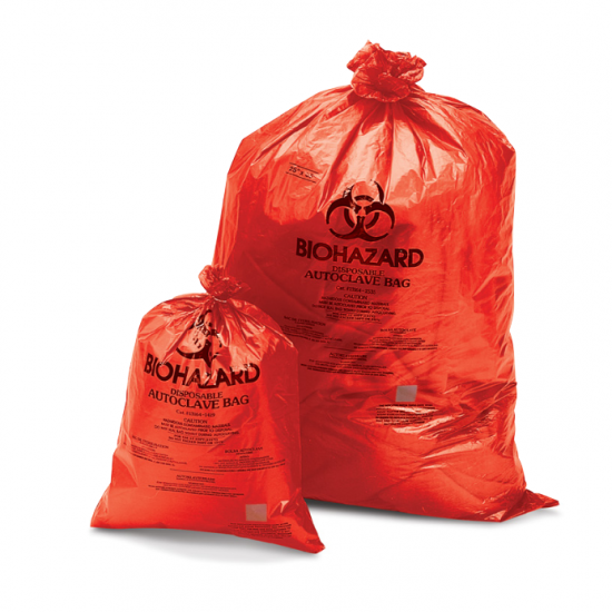Túi rác sinh học có nhãn/hiển thị khử trùng Bel-Art Red; dày 1.5mil, sức chứa 2-4 Gallon, Polypropylene (Hộp 200 cái)