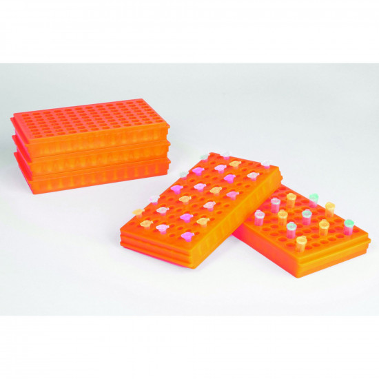 Bel-Art Microcentrifuge Tube Rack; For 0.5 or 1.5-2.0ml Tubes, 96 Places, Fluorescent Orange (Pack of 5)(NGƯNG SẢN XUẤT)